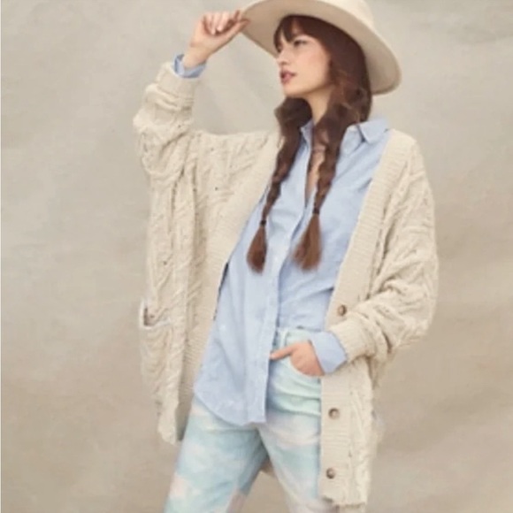 Free People Sweaters - Free People Montana Cable Knit Cardigan 
in Oatmeal, Tan Buttons. Size small.